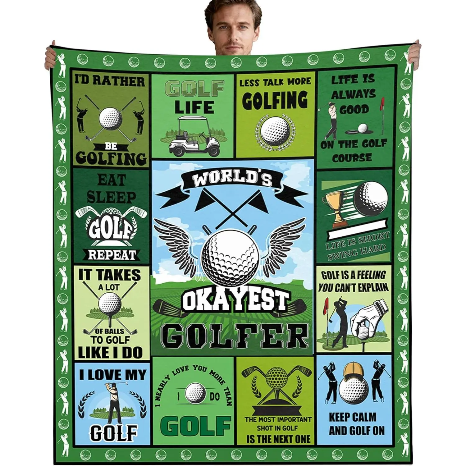 Golf Gifts for Men Throw Blanket Soft Cozy Fuzzy Flannel with Fun Golfer Prints and Humorous Quotes Best Gift for Golf Players Dad Husband Friends