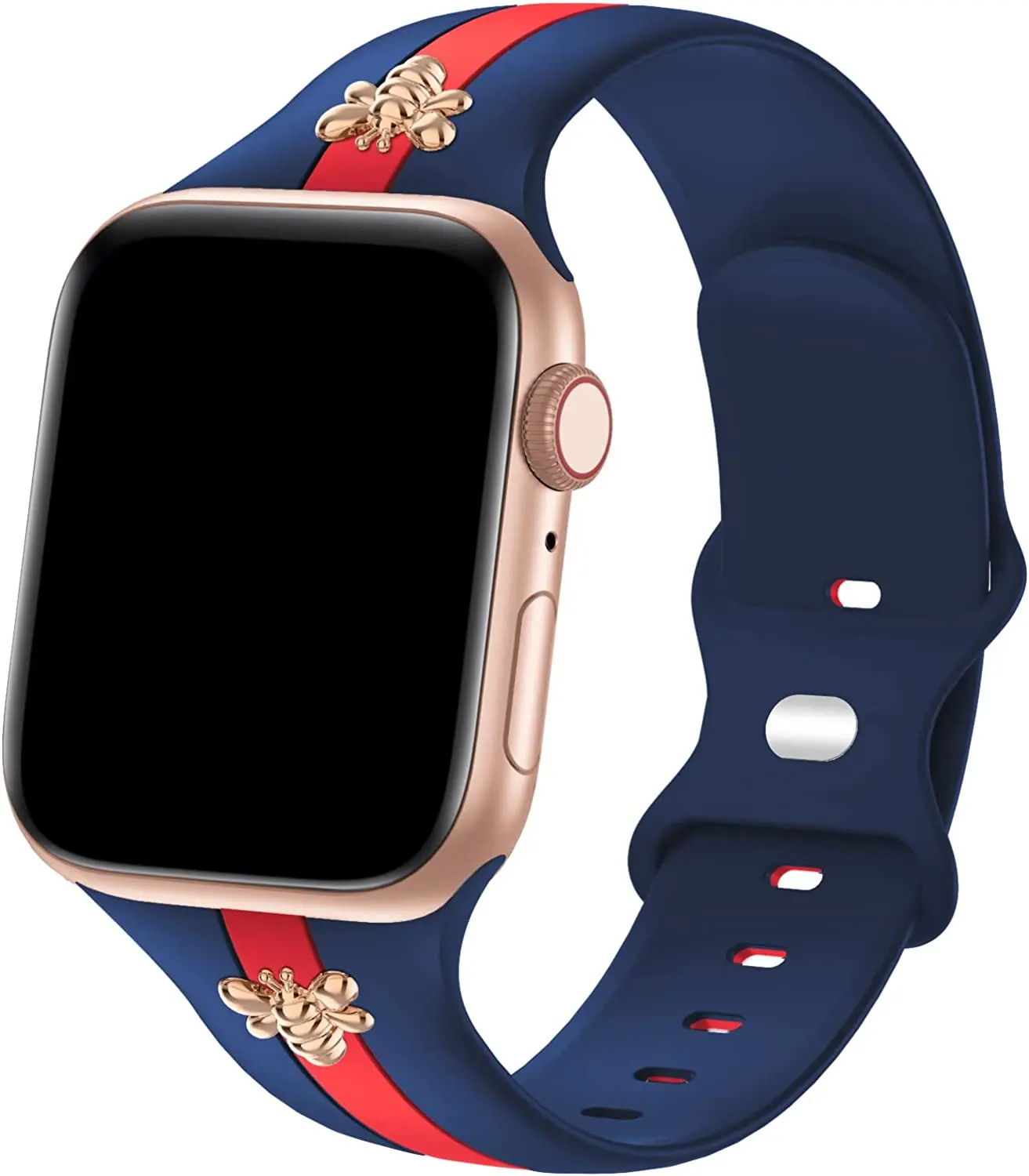 PremiumBand Luxury Silicone Smartwatch Band with Gold Charm - Smartwatch Accessories, Wearable, Luxury Wearable Accessories, Adjustable Strap for Men & Women, Compatible with 38mm-49mm Smartwatches, Fits Series 1-9, SE, Ultra