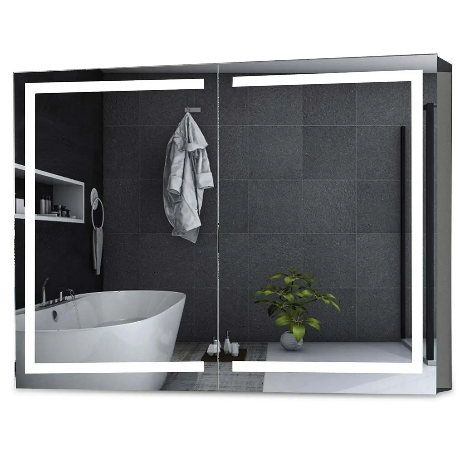 Sikaic LED Medicine Cabinet with Mirror, White Bathroom Wall Cabinet with 2 Doors for Bathroom Storage