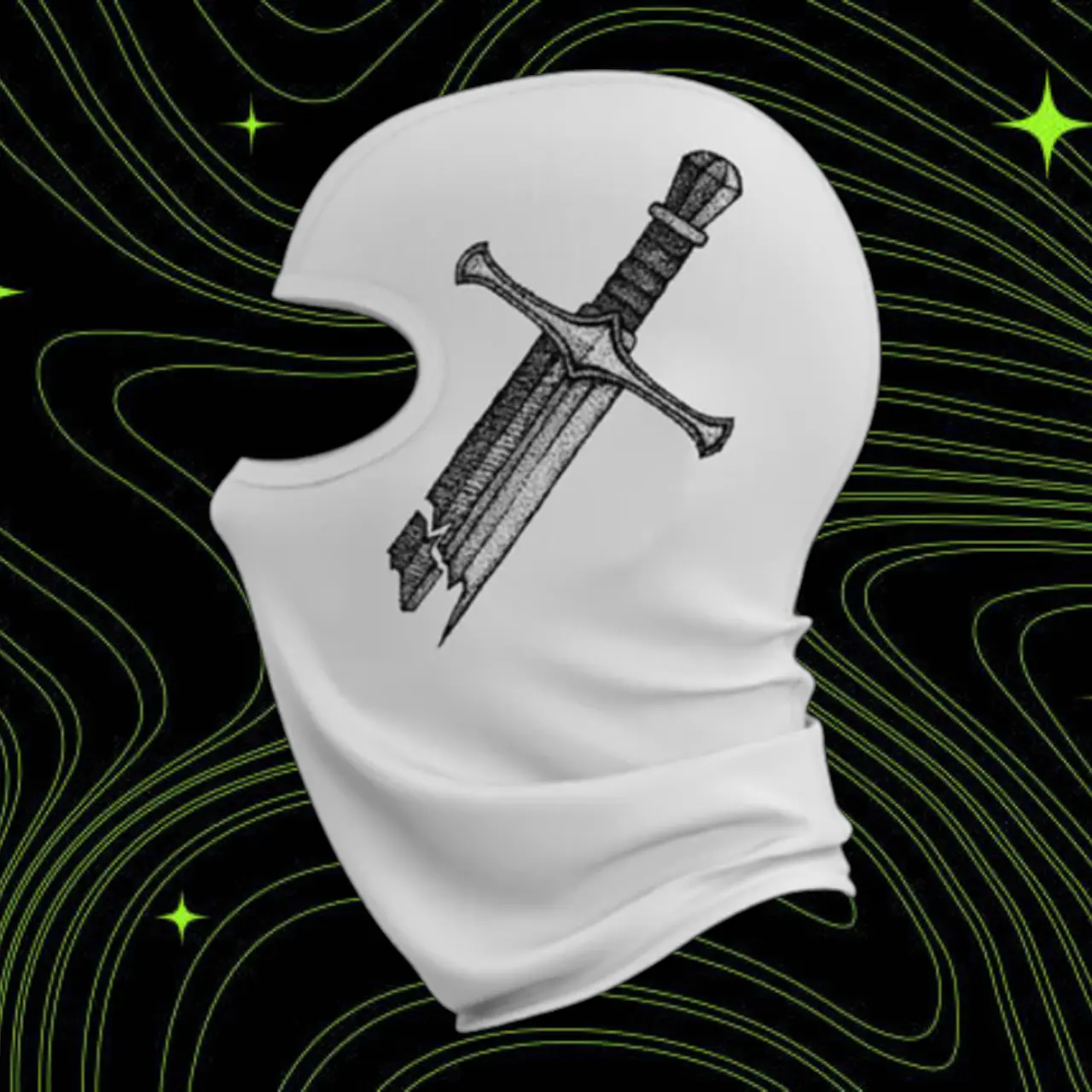 New white shiesty Mask | Balaclava | face mask | Face covering | Beanie by BL4NKF4CE with sword design at the side