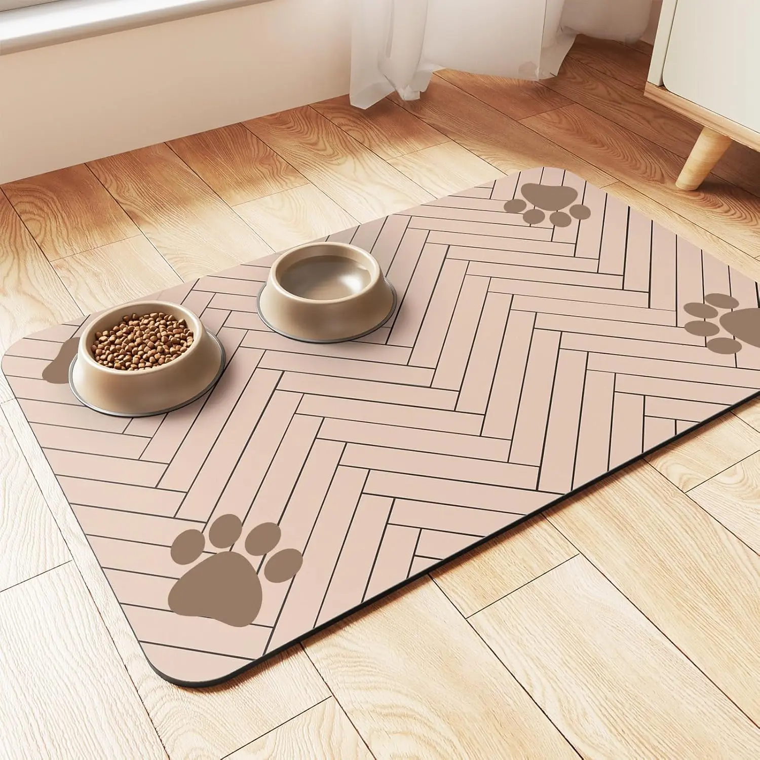 Pet Feeding Mat-Absorbent Pet Placemat for Food and Water Bowl, with Waterproof Rubber Backing, Quick Dry Water Dispenser Mat for Dog and Cat (12"x20")