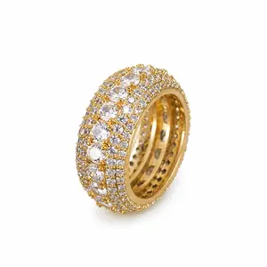 Romi Uni Gems Synthetic Ring  Iced Out Hypoallergenic Five-Row Ring Hiphop Band   Engagement Wedding Comfort Fit Size 7 to 11