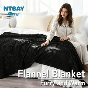 NTBAY Flannel Fleece Blanket, Ultra-Soft, Cozy,Skin-friendly, Lightweight Flannel Fuzzy Blanket, Fluffy Warm Reversible Stripes Design, Easy Care,for Bed, Couch, Travel, Camping, Fall, Christmas gifts