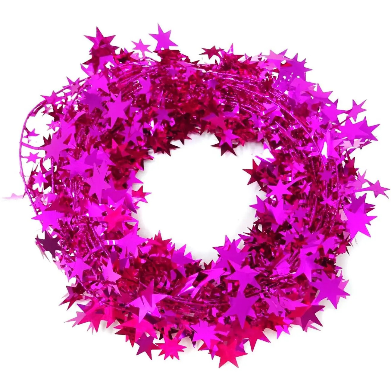Rose Red Sparkly Star Tinsel Garlands with Wire - 2 Rolls, Festive Decor for Christmas Tree, Home, Party Ornaments