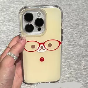 Graffiti Cute Red Glasses Easy Bear Kawaii Rilakkuma Phone Case For iPhone 17 16 15 14 13 12 11 Pro Max Plus Air The Best Halloween Gifts Fans Phone Case Cover