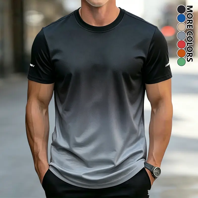 Men’s summer gradient color short-sleeve T-shirt, casual minimalist crew neck short-sleeve, comfortable breathable versatile men’s short-sleeve T-shirt