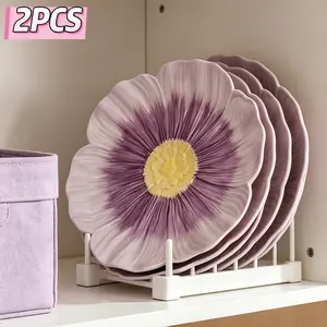 2pcs Set, New Purple Flower Bud Ceramic Tableware, Steak Plate Pasta Plate, Suitable for Restaurant and Home Use, Novel Floral Pattern Plate, Fruit Salad Bowl, Exquisite  Tableware, Fine Kitchen Tableware, Gift. [3 Sizes Available]