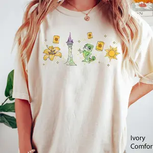 Youth & Adult Tangled Inspired Pascal Tower Lantern Flower T-Shirt, Minimalist Rapunzel Princess Graphic Tee, Magic Kingdom Family Matching Trip Outfit Gift