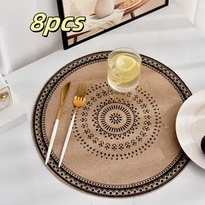 4/6/8count of Round Jute Placemats, Non-Slip Table Mats, Round Bohemian Table Mats, Suitable for Kitchen, Weddings, Home Decor, And Christmas Party Table Decorations