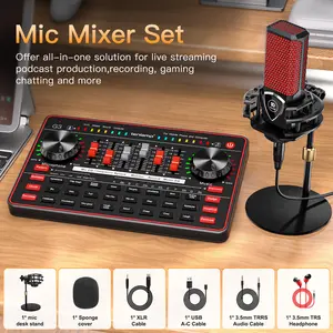 Tenlamp G3-Q8 Professional External Sound Card & Podcast Equipment Bundle - Condenser Mic, Dynamic Microphone, Mixer for Laptops, Mobile Phones, Live Streaming, Recording