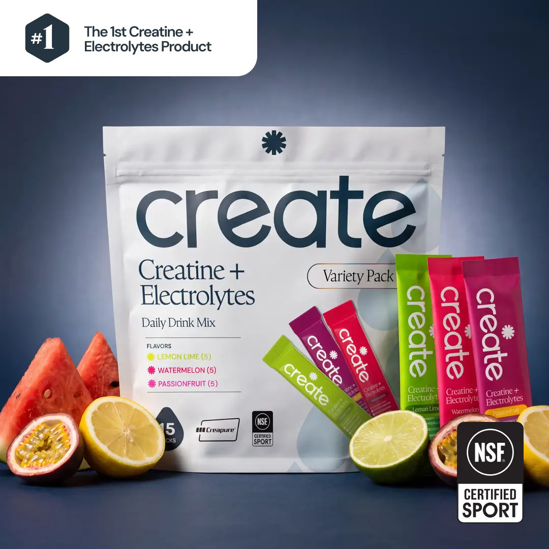 Create Creatine + Electrolytes Mix Variety Pack – Creatine Monohydrate Stick Packs for Energy & Hydration, NSF Certified for Sport, (Watermelon, Lemon Lime, Passion Fruit) Create Creatine + Electrolytes Mix Variety Pack – Creatine Monohydrate Stick Packs for Energy & Hydration, NSF Certified for Sport, (Watermelon, Lemon Lime, Passion Fruit)
