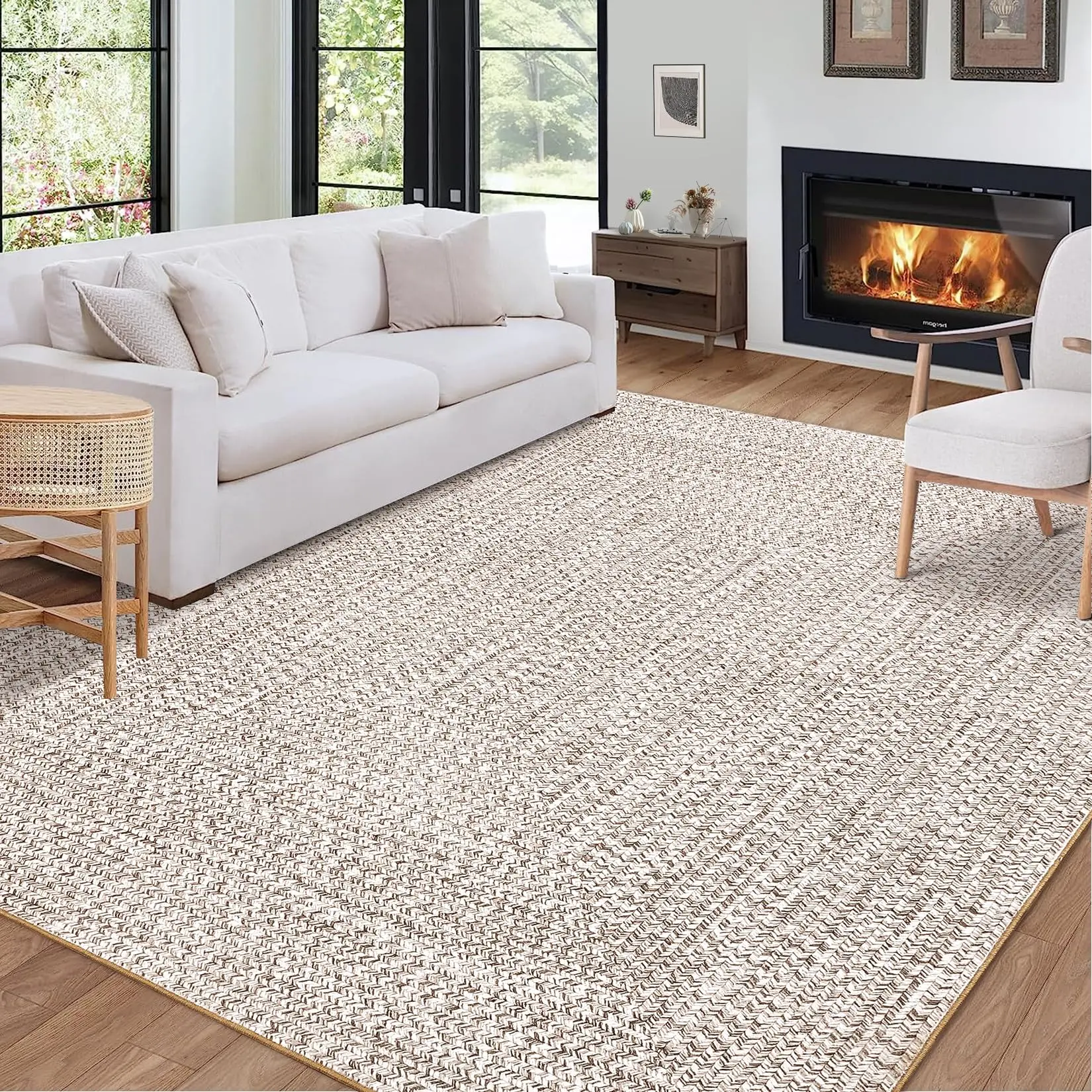 4x6 Modern Washable Area Rug, Soft Non-Slip Carpet for Living Room & Bedroom, Large Farmhouse Throw Rug, Non-Shedding, Stain Resistant (Beige)