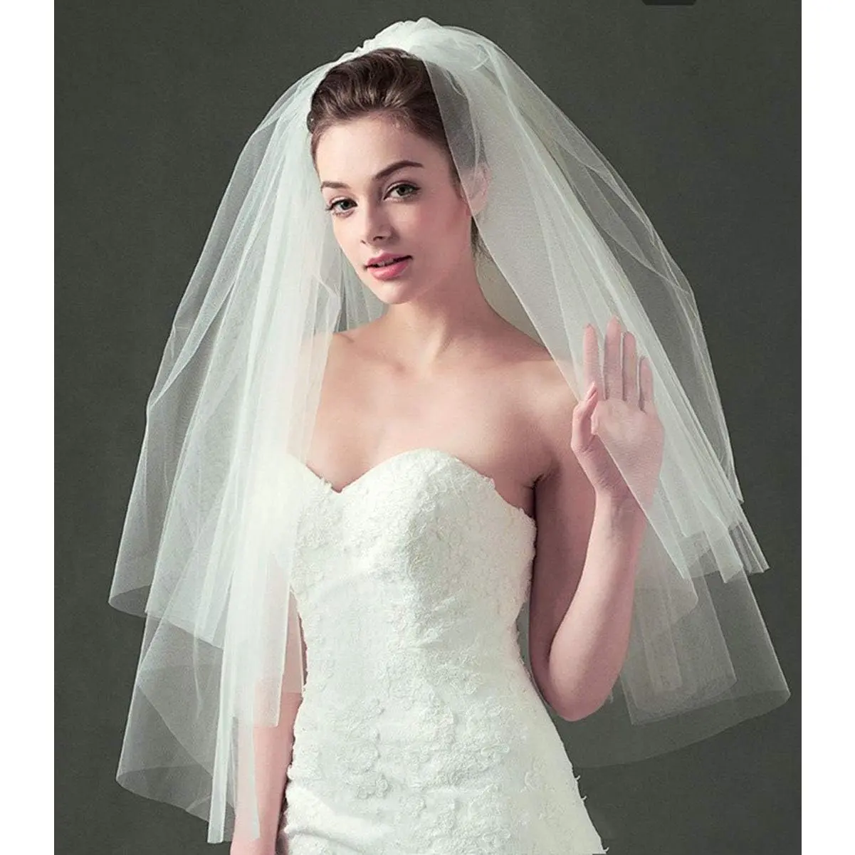 Bridal Wedding Veils Short 2 Tier White Tulle Blusher Veil with Comb Bride Hair Accessories for Women and  (White)