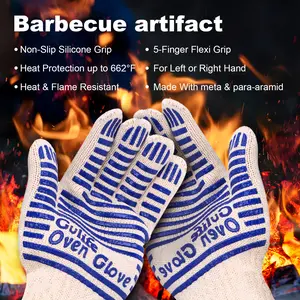 2 pcs/pair, Cooking Gloves|Oven Gloves|Heat Resistant Grill Gloves|Non-Slip Silicone with Fingers|For Cooking/Kitchen/Baking/Grilling Gloves, Heat Resistant to 932°F