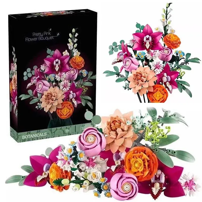 2026 Valentine's Day New Flower Building Blocks, 749 Pieces, DIY Assembly Toy, Home Decor, DIY Floral Decoration, Decorative Flowers, Artificial Flowers, Gift for Holidays