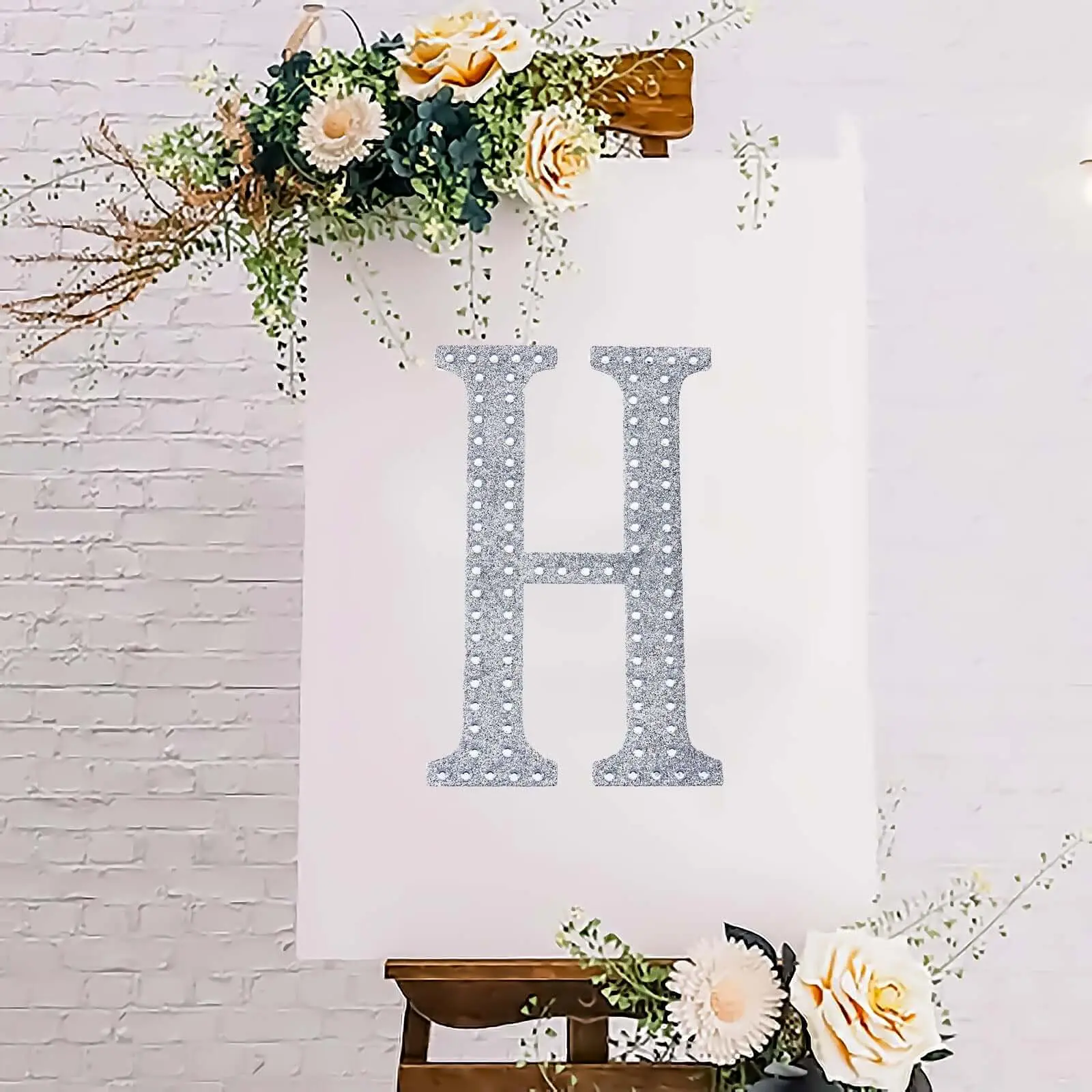 8 inches Silver Glitter Rhinestone Alphabet "H" Letter Stickers - Adhesive Decals, Art Stickers, Craft Embellishments for DIY Scrapbooking, Stamping Crafting Ideas