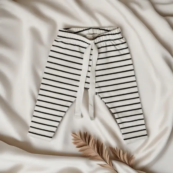 Atlas Grey Black & White Striped Baby Pants | 100% Cotton | Soft, Breathable & Versatile Leggings for Boys & Girls