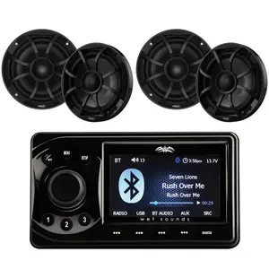 Wet Sounds WS-MC-1 4 Zone Bluetooth Marine Media Center with 5" LCD Display with 2 Pairs Wet Sounds RECON 6-BG Recon Series 6.5" Coaxial speakers With Black XS Grille And Cone (Pair)