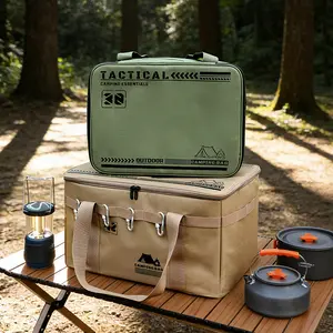 Outdoor kitchenware storage bag, large-capacity camping picnic bag, portable multi-functional car storage box
