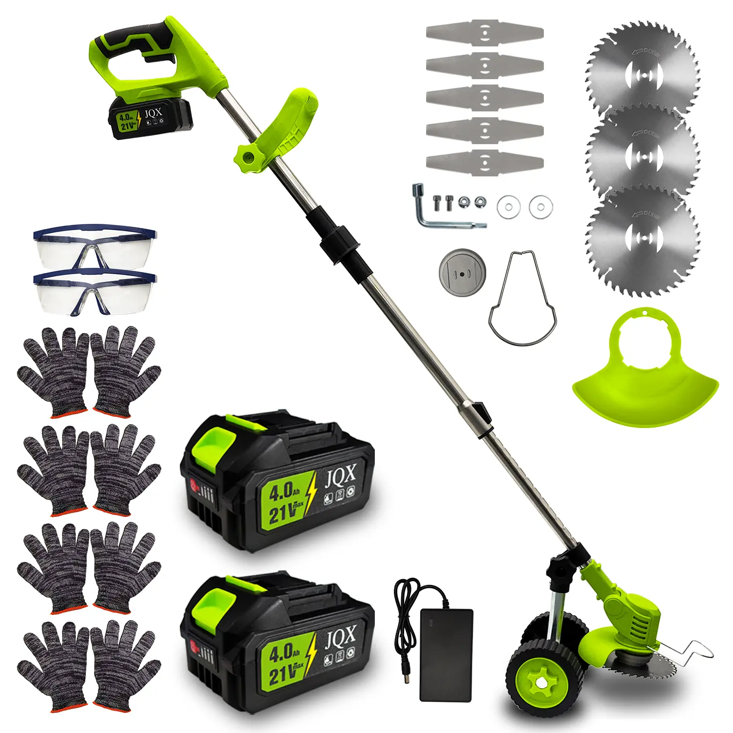 Cordless Electric Weed Eater with Wheels, Telescopic Lawn Mower with Multi-Blades, 21V Max 3-in-1 String Trimmer & Edger for Yard Work