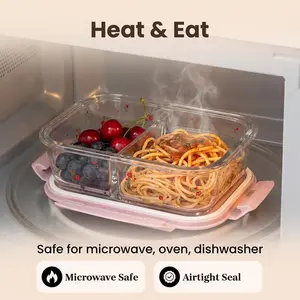 Glass Meal Prep Container for Office Workers, Microwave Safe Bowl, Sealed Lunch Box with Lid, Food Storage Bento Box, Microwavable Bento Box, Microwave Safe Reusable