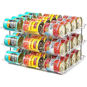 Can Organizer for Pantry, Stacking Can Storage Organizer Pantry, Automatic Rolling Can Rack for Fridge, 3Tire 3 Columns Can Holder for 36 Cans, Canned Goods Organizer
