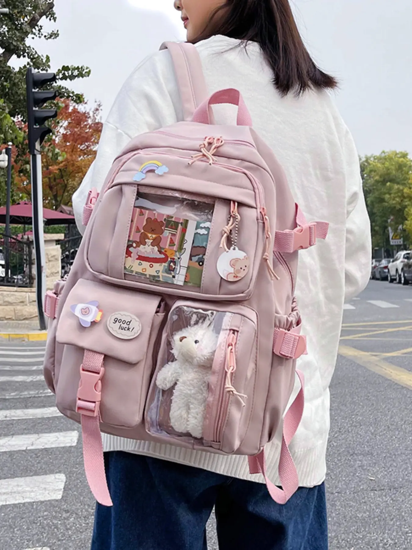 New Lightweight Large Capacity Backpack for High School Students, School Backpacks, Youth Backpack, Casual Animal Pattern Girls' Bag, Korean Style All Seasons, Cute Versatile Backpack, Casual Printed Backpack, School Backpack Bookbag