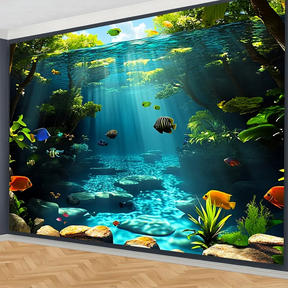 Polyester Lightweight Marine Underwater Ocean Coral Reef Tapestry - Sea Life Artwork Banner for Home Office Decor, Wedding Party Event Studio Photography Prop, Aquarium-Themed Wall Hanging Decoration
