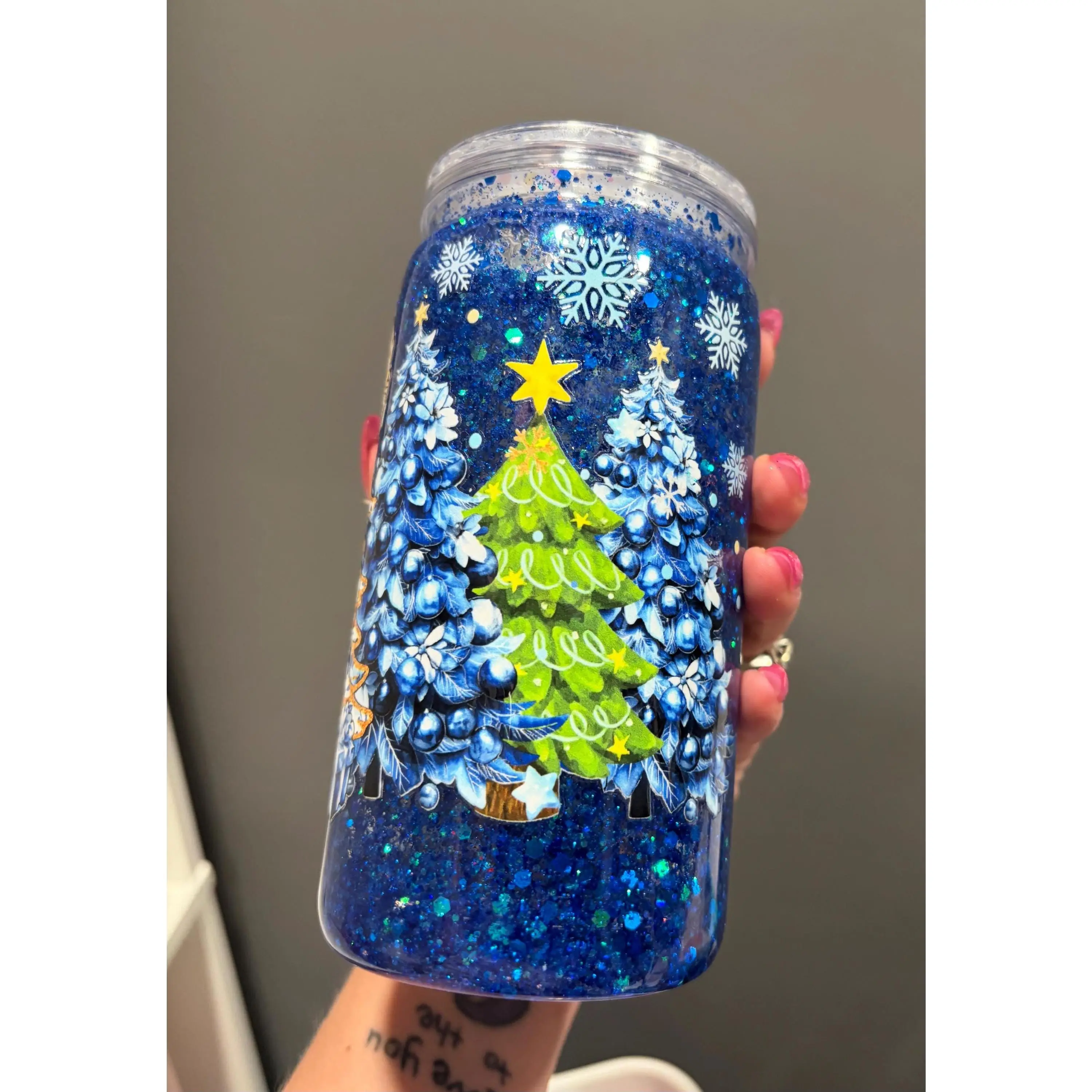 Christmas Tree Blue Snowglobe 16oz Cup