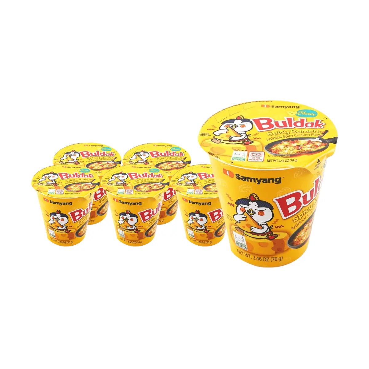 Samyang Buldak Cheese Ramen Cup Noodles - Spicy Chicken Flavor Instant Noodles, 6 Pack (70g Each) - Korean Halal Certified