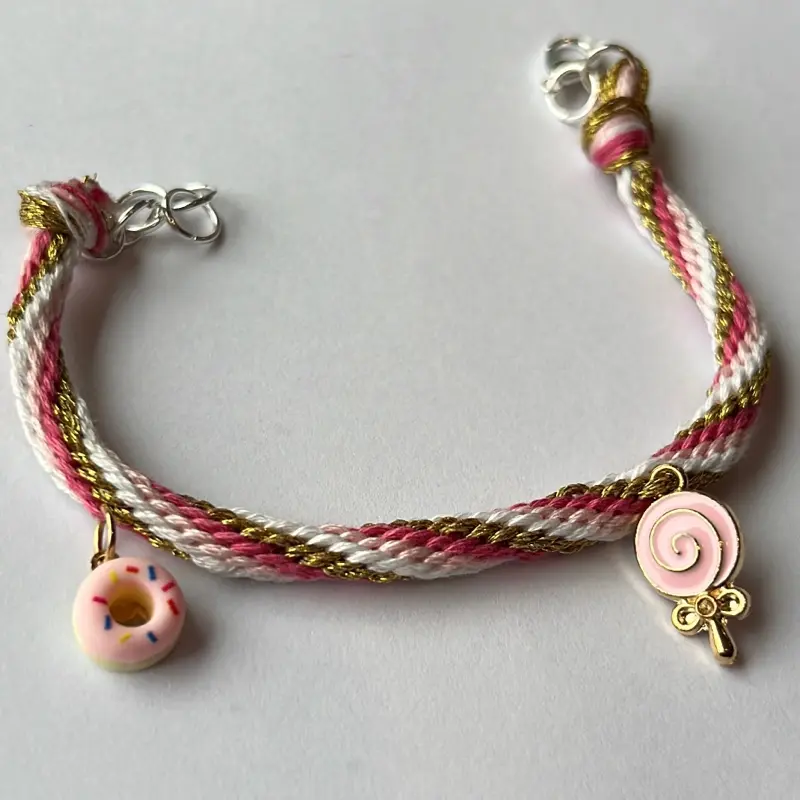 Sweet Tooth Embroidery Bracelet with Unique Charms and Colorful Rope Design