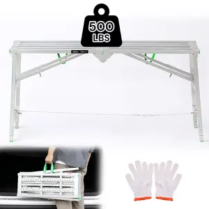 Sekam Work Platform Foldable Steel Step Ladder Portable Scaffolding Platform 500 LBs Heavy Duty Load Capacity Non Slip Design with Gloves for Safe Work