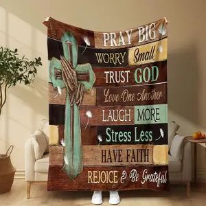 Cross & Letter Pattern Blanket, 1 Count Soft Comfortable Throw Blanket, Cool Bedroom Bedding Blankets, Warm Napping Blanket For Home Office Travel