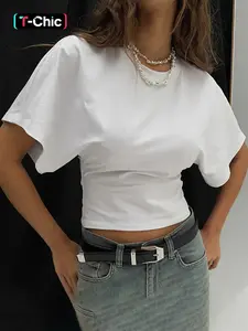 Women's Solid Color Round Neck Short Sleeves T-shirt, Basic Plain Minimalist Top for Party, Night Out & Holiday, Casual Crop Tee for Ladies, Summer Streetwear