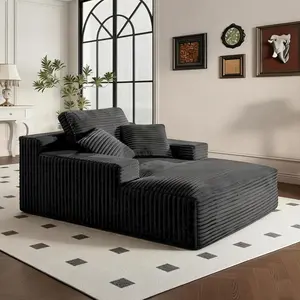 67" Indoor Corduroy Upholstered Chaise Lounge Chair - Boneless Sofa Bed, Oversized Plush Faux Fur Deep Seat Sleeper, Comfy Reading Cloud Couch for Living Room, Bedroom, Sofas Living Room