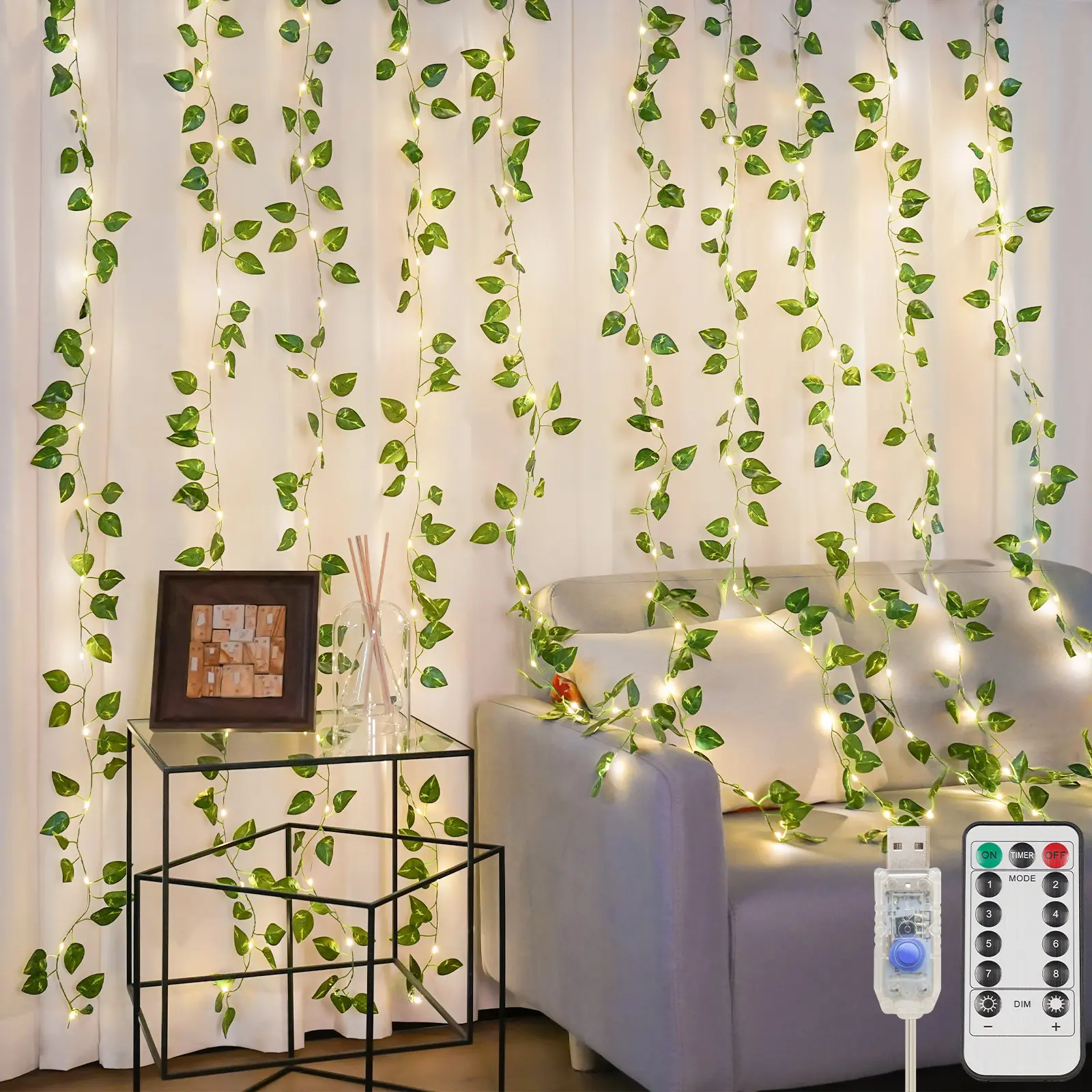 SUDDUS Vines with Lights for Bedroom, 150 LED Fairy Lights with Vines, Pothos Curtain Lights for Bedroom, Dorm, Wedding, Party, Wall, Indoor, Outdoor Decor, 6.5 ft x 4.9 ft