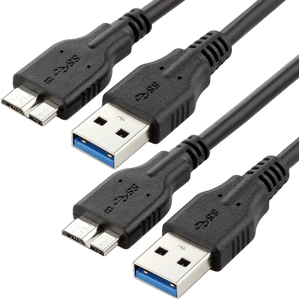 Micro USB 3.0 Charging Cables (2-Pack, 1ft+1ft) - USB Type-A/MicroB PVC Jacket Cord, 5Gbps Data Sync, Supports 3A Charging for Seagate/WD External Hard Drives, Smartphones, Cellphones