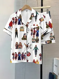 Women's Sleepwear 2-Piece Set, Wicked Elphaba & Glinda Pattern, Comfortable Nightwear, Soft Fabric, Casual Short Sleeve Loungewear