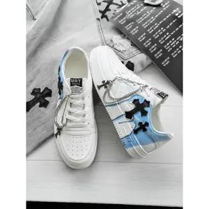 Men's Cross Decoration Sneakers, Chain Detail Unique Design, Streetwear Daily Style, Fashionable Eye-Catching Shoes, Casual Sneakers