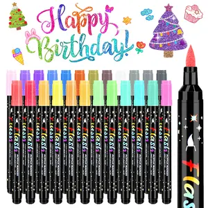 Glitter Marker, 1 5mm Soft Brush, Water-Based Ink Glitter Pens, Shimmer Marker for Doodling, Glitter Craft Gifts, Art Supplies, Christmas Card