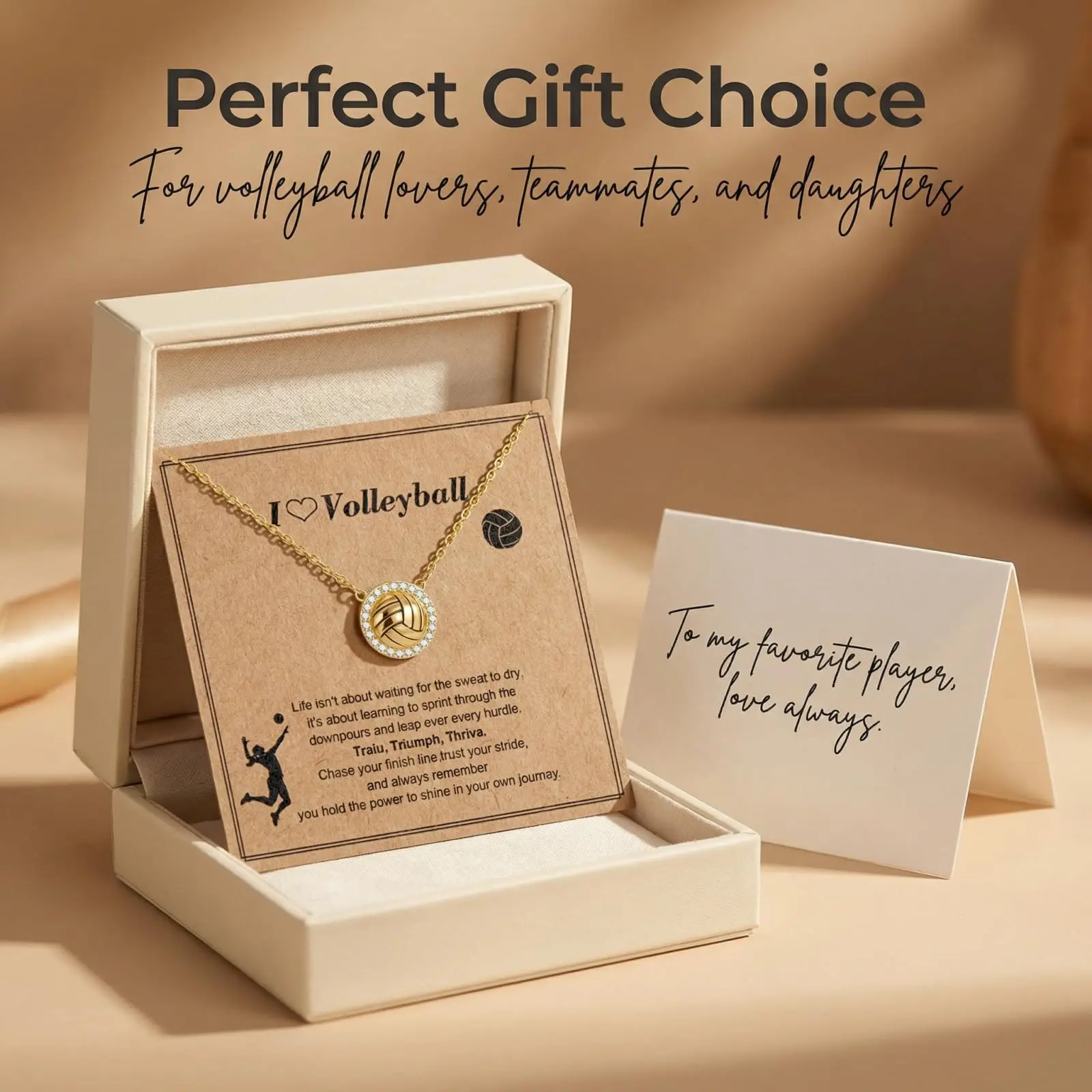 Gold Plated Volleyball Pendant Necklace for Women, Sparkling Cubic Zirconia on Brass Base, Adjustable 18" Chain, Sports Theme Birthday Gift Box Pack for Athletes, Cubic Zirconia Chain, Volleyball Charm, Birthday Ideas, Happy Birthday