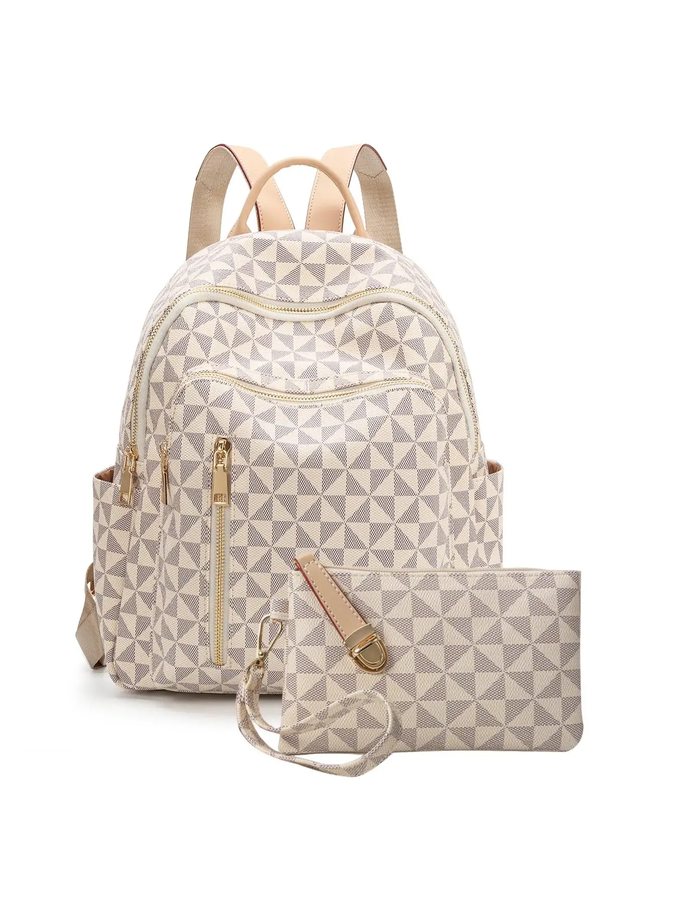 Women's Fashionable Geometric Pattern Backpack & Wallet Set, Casual Versatile Backpack & Wallet Set, Trendy All-match School Bag Set for Daily Use