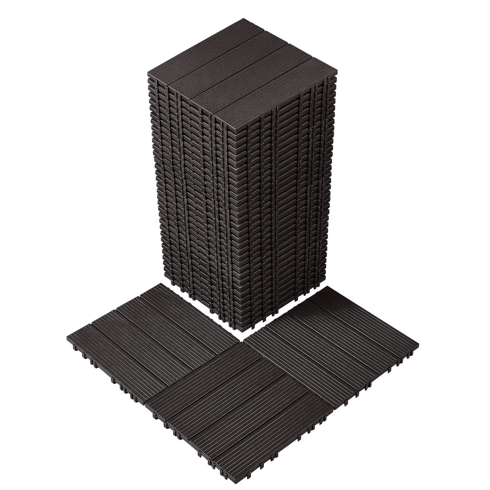 VEVOR Wood-Like PP Plastic Interlocking Deck Tiles, 36 Pack 11.6x11.6 In 36 Sq. Ft. 0.8 In Thick, Waterproof Durable Low-Maintenance DIY Patio Flooring, Cross-Patterned Backing, 440 Lbs Load Capacity, for Outdoor Floors, Dark Brown#BacktoSchool, Porch, Sq