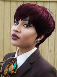 Pixie Cut Straight Human Hair Wig for Women Full Machine Made Wig Halloween Wig 150% Density Pixie Cut Wigs