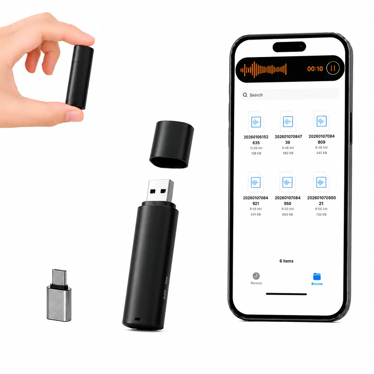 USB Flash Drive Voice Recorder 2-in-1 – Voice Activated, Smart Noise Reduction, Scheduled Recording, Auto File Save – Perfect for Meetings & Class Notes