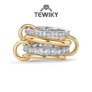 TEWIKY Interlocked Stackable Rings for Women - Statement Multi Ring Mixed Metals Stack - Cubic Zirconia Stacking Jewelry For Blackfriday Christmas