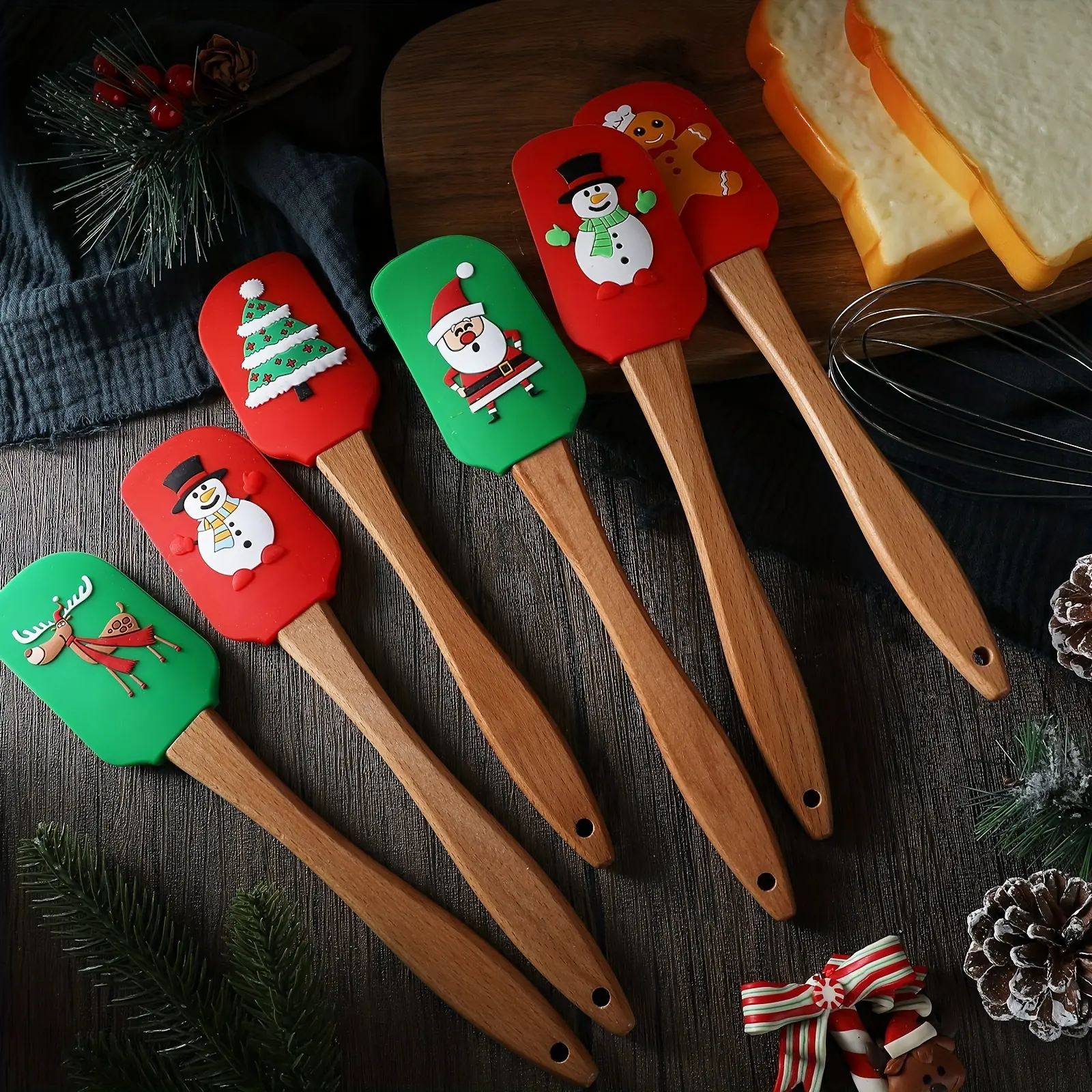 24-Piece Christmas Silicone Spatula Set - Heat-Resistant, Non-Stick, Ergonomic Wooden Handle, Christmas Cake Decorating, Cooking, Baking, and Butter Cream Spatula - Perfect for Holiday Cooking and Gift Giving