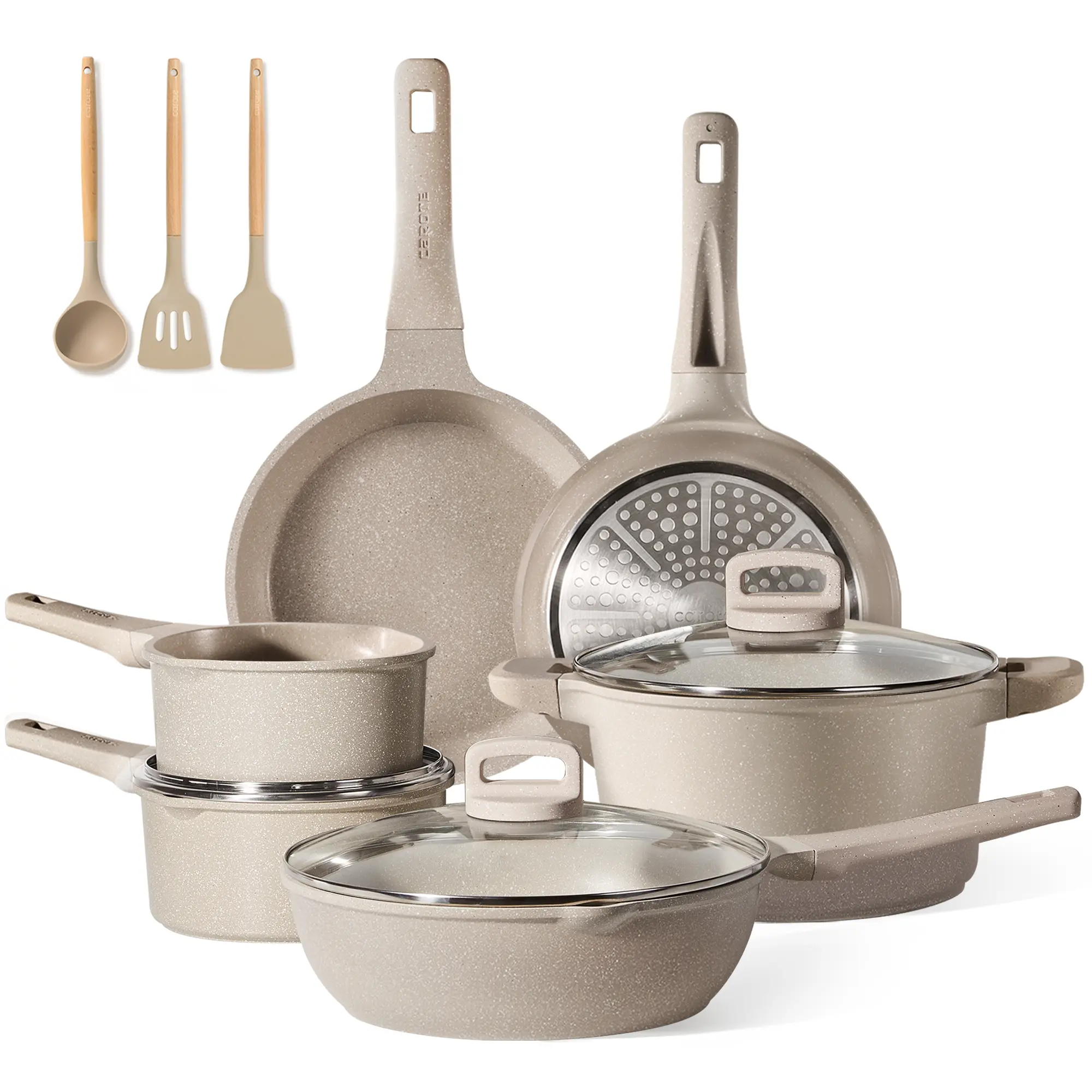 Carotee 12 Pcs Nonstick Cookware Sets, Non Stick Pots and Pans Set, Induction Cookware, Black