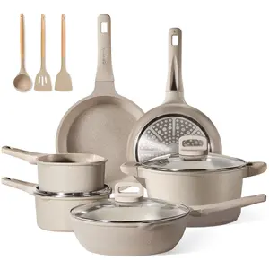 Carotee 12 Pcs Nonstick Cookware Sets, Non Stick Pots and Pans Set, Induction Cookware, Black