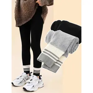 2pcs Girls' High-Stretch Leggings - Tight-Fit Solid Color Pants (Black & Grey) for, Dance & Casual Attire - Spring/Fall Tummy Control Slim-Fit Stretchy Pants for to Teen Girls - Machine Washable